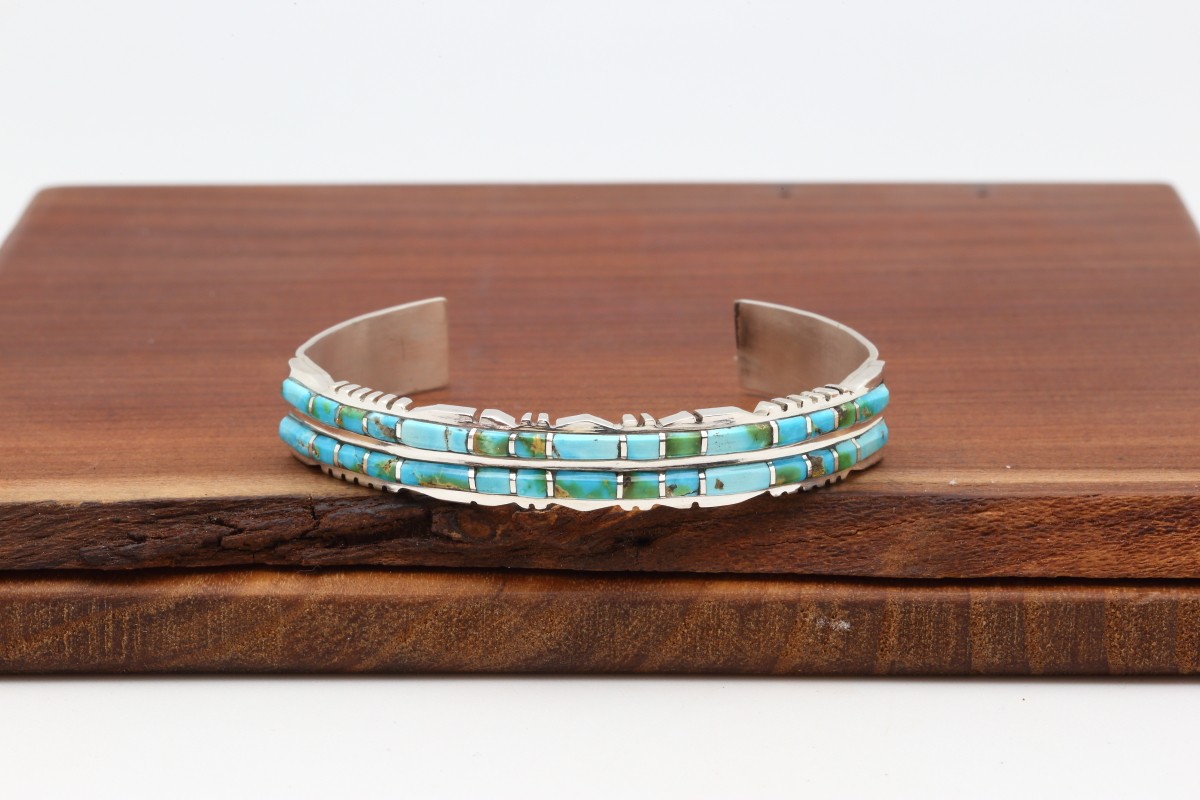 Zuni Sonoran Gold Turquoise Inlay Bracelet