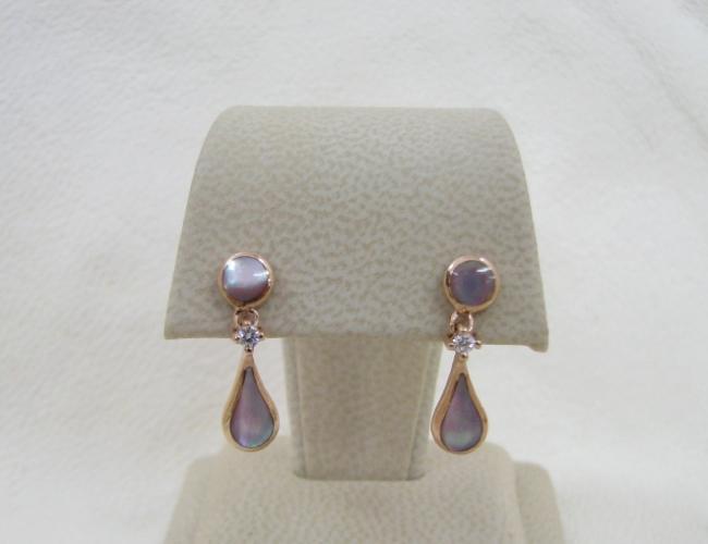 Kabana 14k Rose Gold Pink Mother of Pearl Inlay Earrings