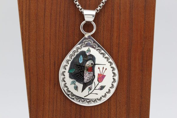 Zuni Hummingbird Inlay Pendant - Image 2